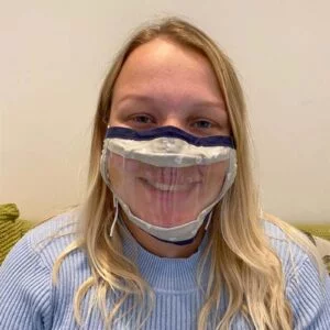 Home made face covering with a window
